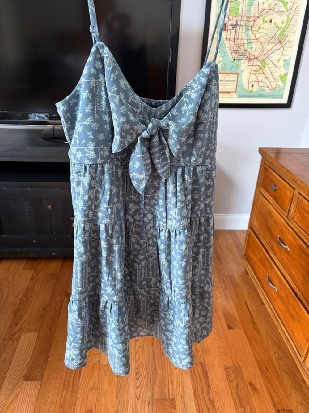 Blue Floral Bow-Tie Tiered Kids Dress